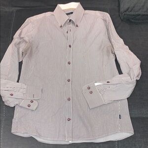 Burgundy and White Casual Button Down Shirt with Classic Collar